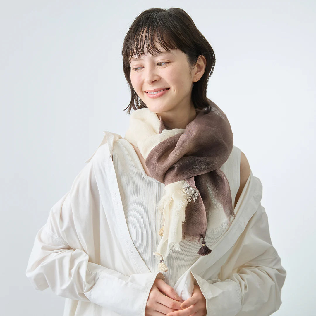 亞麻流蘇球圍巾