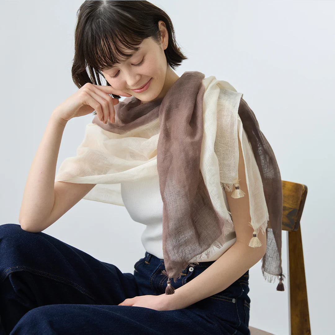 亞麻流蘇球圍巾